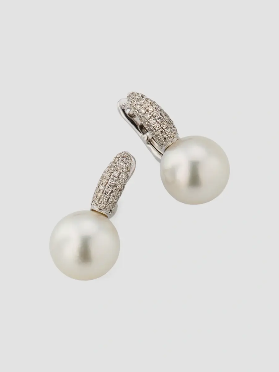 Belpearl Women's 18K White Gold, South Sea Pearl & 0.48 TCW Diamond Drop Earrings | Thumbnail 3 Belpearl Women's 18K White Gold, South Sea Pearl & 0.48 TCW Diamond Drop Earrings | Thumbnail 3