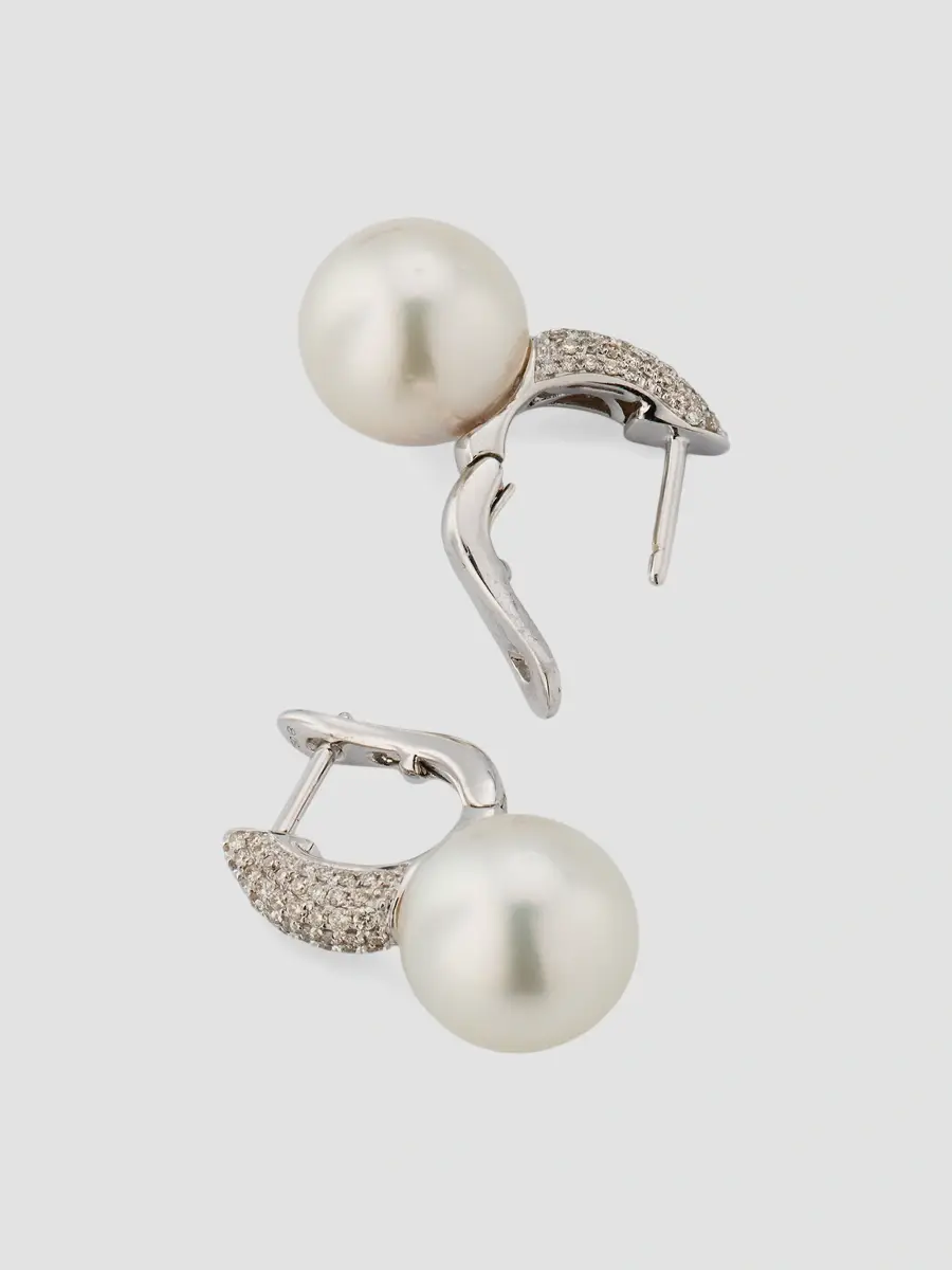 Belpearl Women's 18K White Gold, South Sea Pearl & 0.48 TCW Diamond Drop Earrings | Thumbnail 4 Belpearl Women's 18K White Gold, South Sea Pearl & 0.48 TCW Diamond Drop Earrings | Thumbnail 4