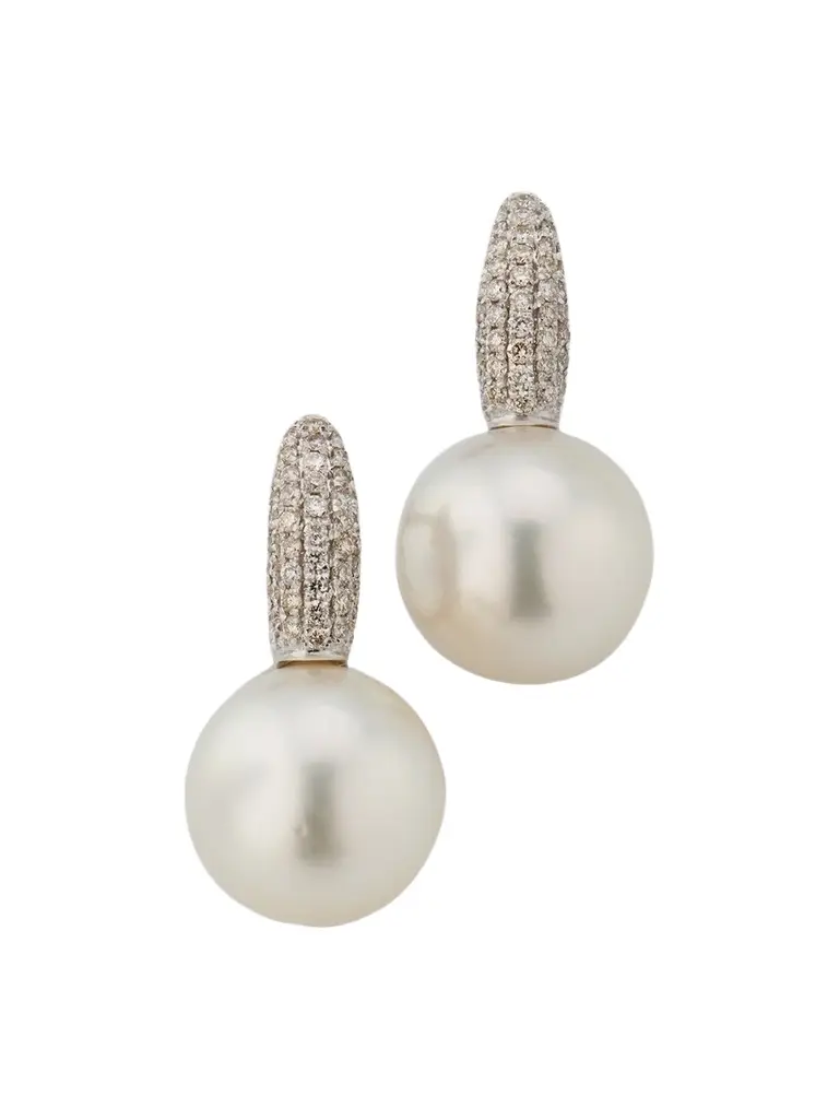 Women's 18K White Gold, South Sea Pearl & 0.48 TCW Diamond Drop Earrings Women's 18K White Gold, South Sea Pearl & 0.48 TCW Diamond Drop Earrings