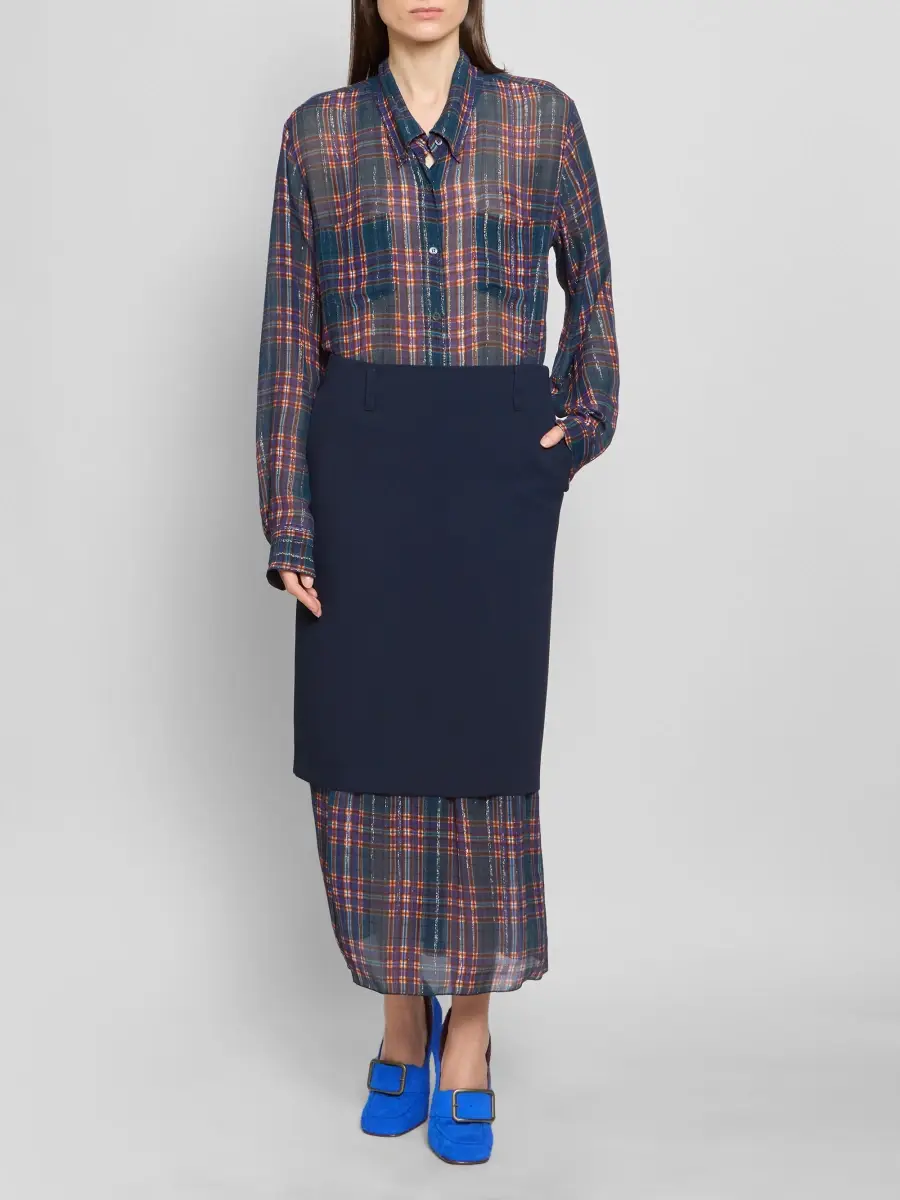 Dries Van Noten Women's Sentista Bis Layered Check-Trimmed Midi Skirt | Thumbnail 2 Dries Van Noten Women's Sentista Bis Layered Check-Trimmed Midi Skirt | Thumbnail 2