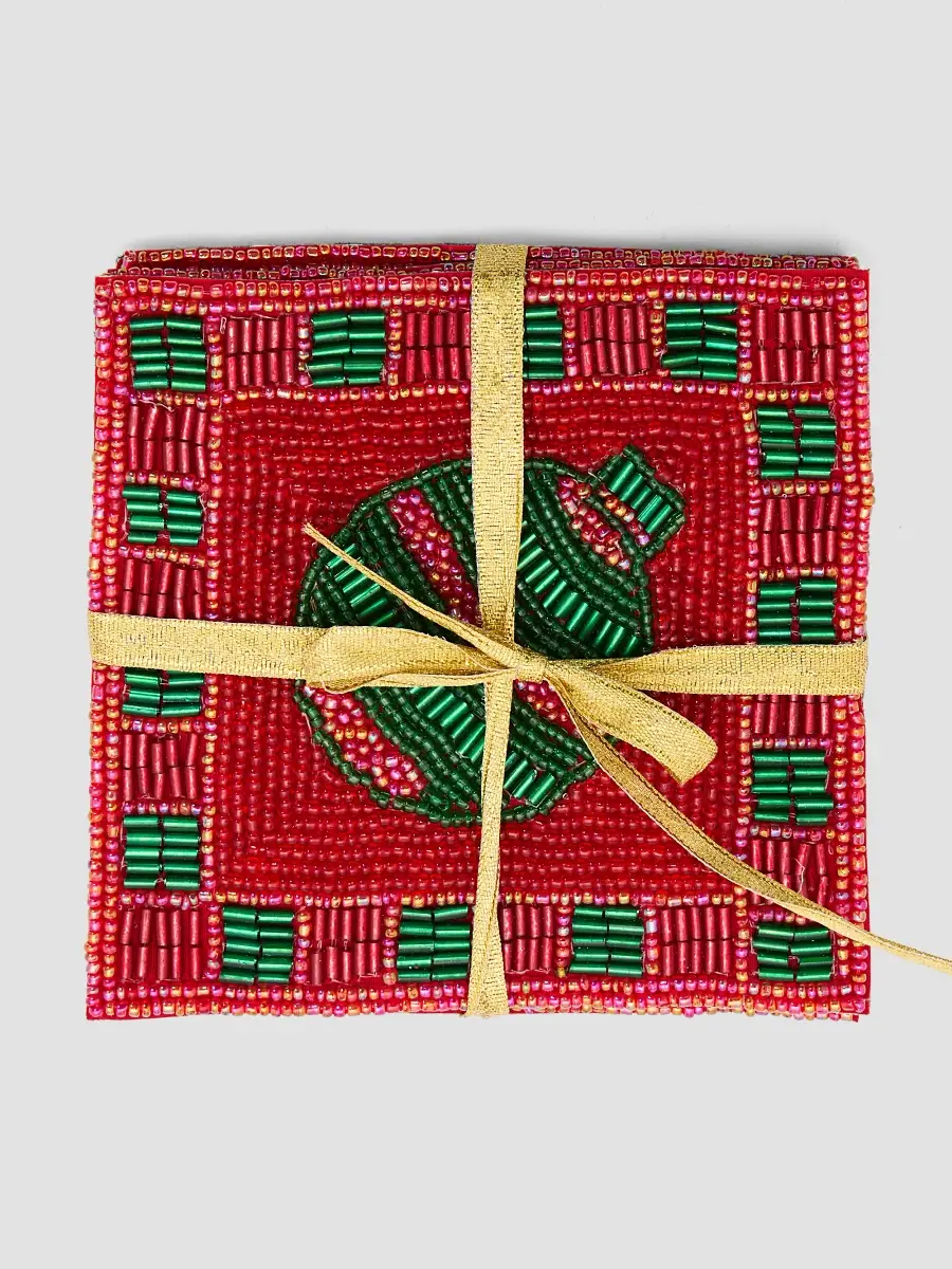 Sudha Pennathur Enchanted Evergreen Beaded Coaster 4-Piece Set | Thumbnail 2 Sudha Pennathur Enchanted Evergreen Beaded Coaster 4-Piece Set | Thumbnail 2