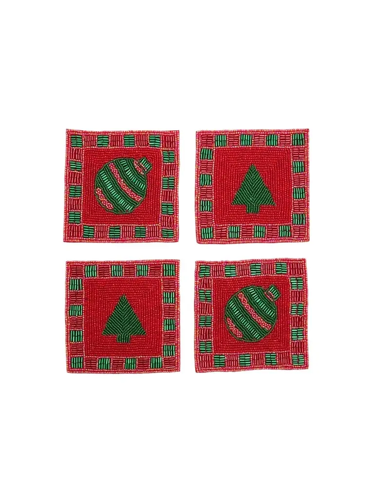 Sudha Pennathur Enchanted Evergreen Beaded Coaster 4-Piece Set