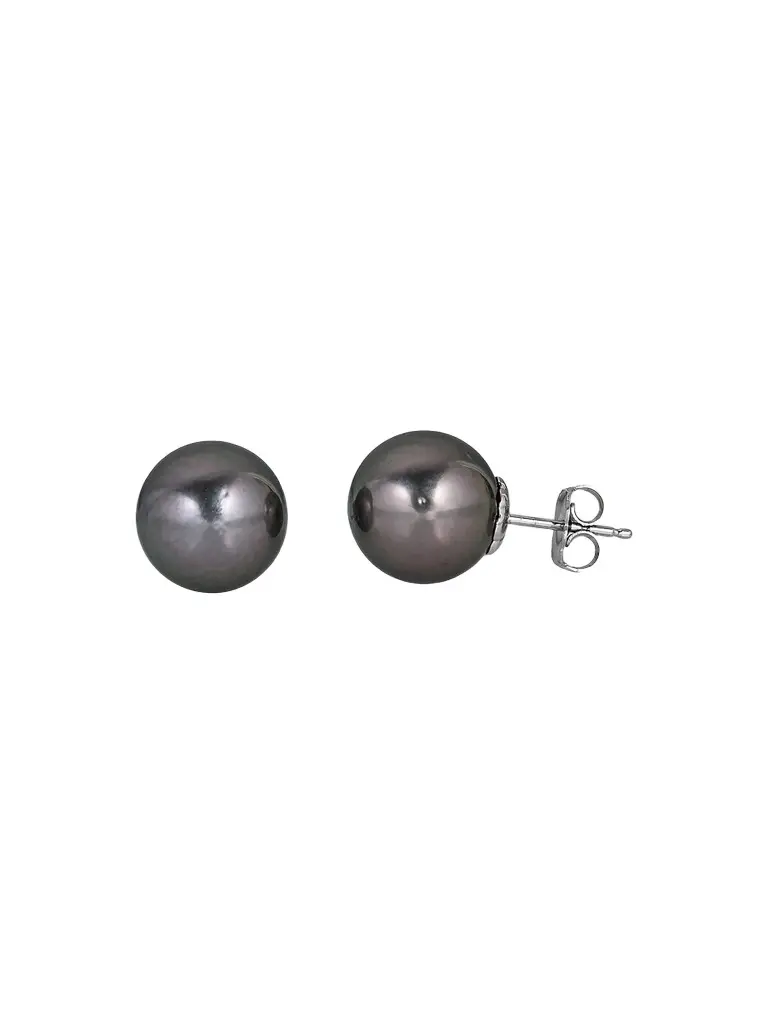Belpearl Women's 18K White Gold & Black Tahitian Pearl Stud Earrings/13MM
