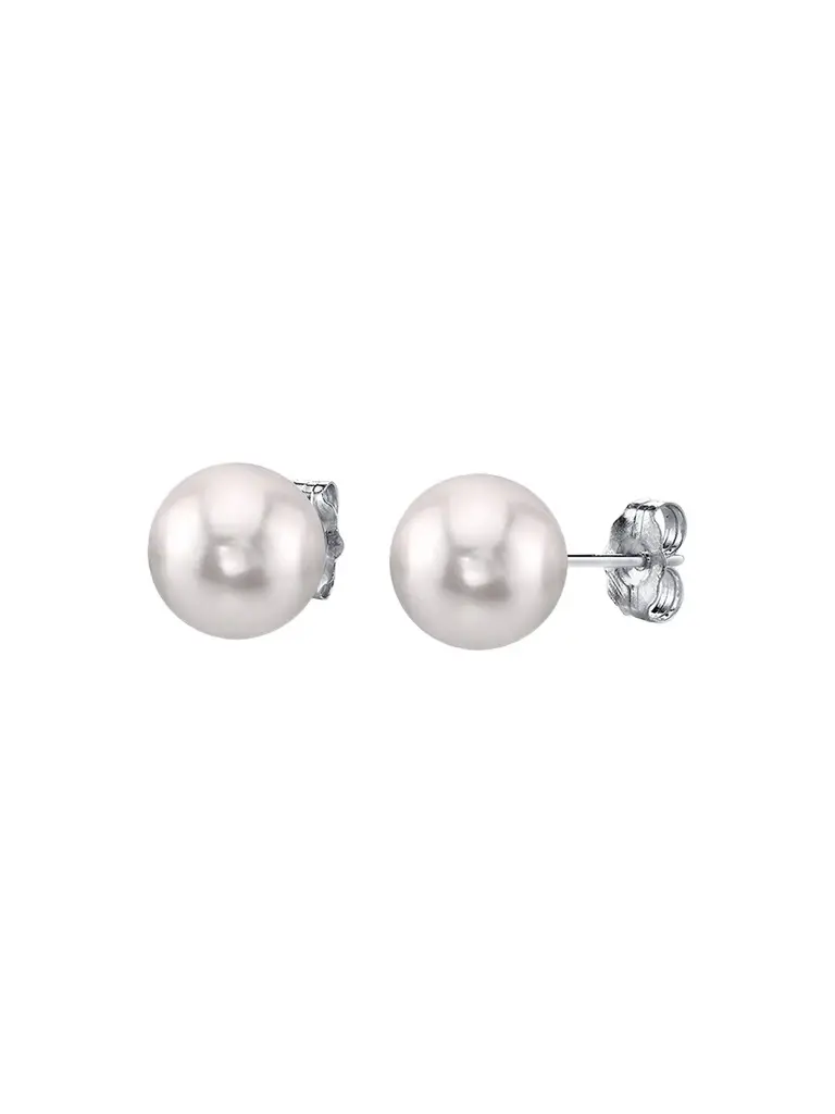Belpearl Women's 18K White Gold & Akoya Pearl Stud Earrings/8MM