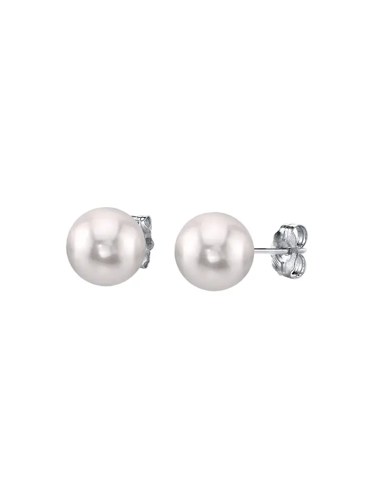 Belpearl Women's 18K White Gold & Akoya Pearl Stud Earrings/7.5MM