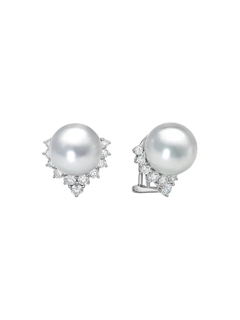 Women's 18K White Gold, South Sea Pearl & 1.68 TCW Diamond Stud Earrings Women's 18K White Gold, South Sea Pearl & 1.68 TCW Diamond Stud Earrings