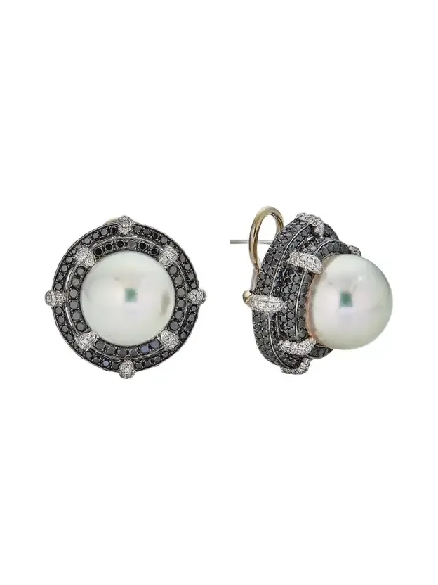 Women's 18K White Gold, South Sea Pearl & 4.24 TCW Diamond Stud Earrings Women's 18K White Gold, South Sea Pearl & 4.24 TCW Diamond Stud Earrings