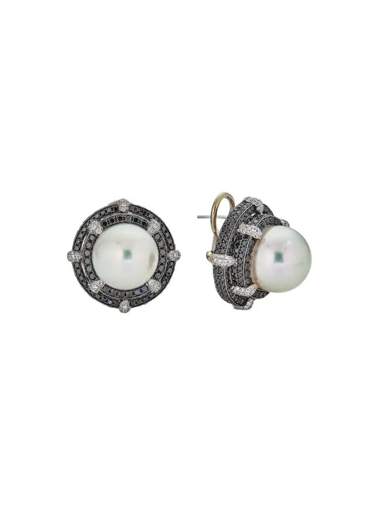 Women's 18K White Gold, South Sea Pearl & 4.24 TCW Diamond Stud Earrings Women's 18K White Gold, South Sea Pearl & 4.24 TCW Diamond Stud Earrings