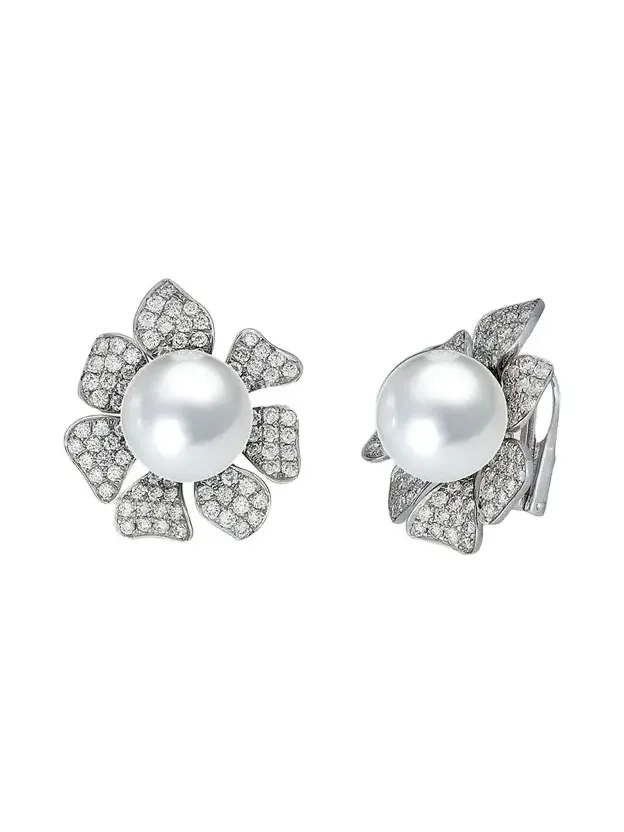 Women's 18K White Gold, South Sea Pearl & 2.34 TCW Diamond Stud Earrings Women's 18K White Gold, South Sea Pearl & 2.34 TCW Diamond Stud Earrings