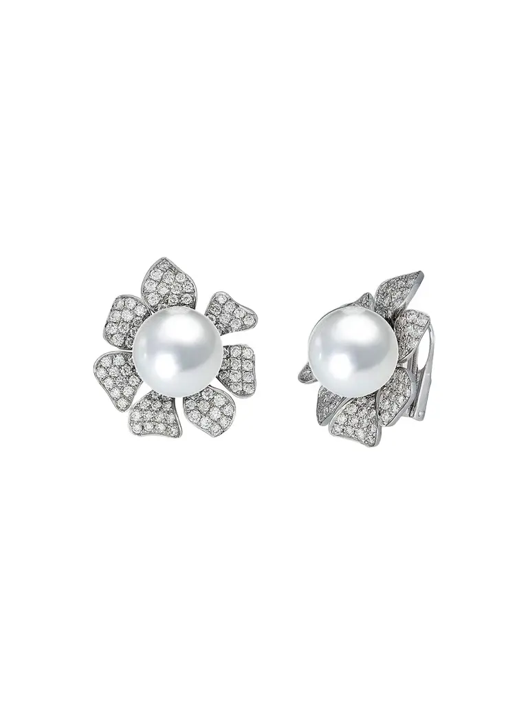Women's 18K White Gold, South Sea Pearl & 2.34 TCW Diamond Stud Earrings Women's 18K White Gold, South Sea Pearl & 2.34 TCW Diamond Stud Earrings