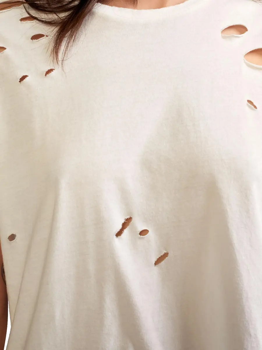 CYNTHIA ROWLEY Women's Distressed Cotton T-Shirt | Thumbnail 3