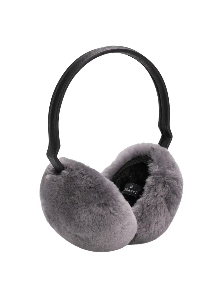 Women's Select Shearling Lamb Earmuffs with Leather Frame - Charcoal Women's Select Shearling Lamb Earmuffs with Leather Frame - Charcoal
