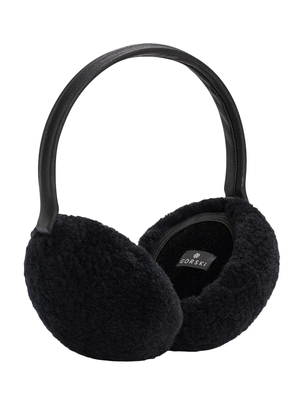 Women's Select Shearling Lamb Earmuffs with Leather Frame - Black Women's Select Shearling Lamb Earmuffs with Leather Frame - Black