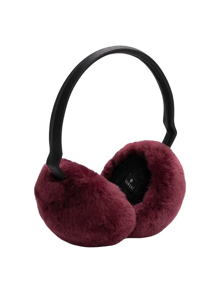 Gorski Women's Select Shearling Lamb Earmuffs with Leather Frame - Burgundy
