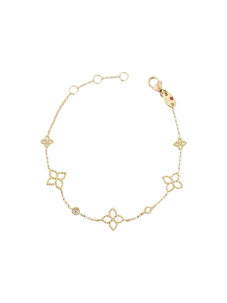 Women's Principessa 18K Yellow Gold & 0.06 TCW Diamond Flower Chain Bracelet Women's Principessa 18K Yellow Gold & 0.06 TCW Diamond Flower Chain Bracelet