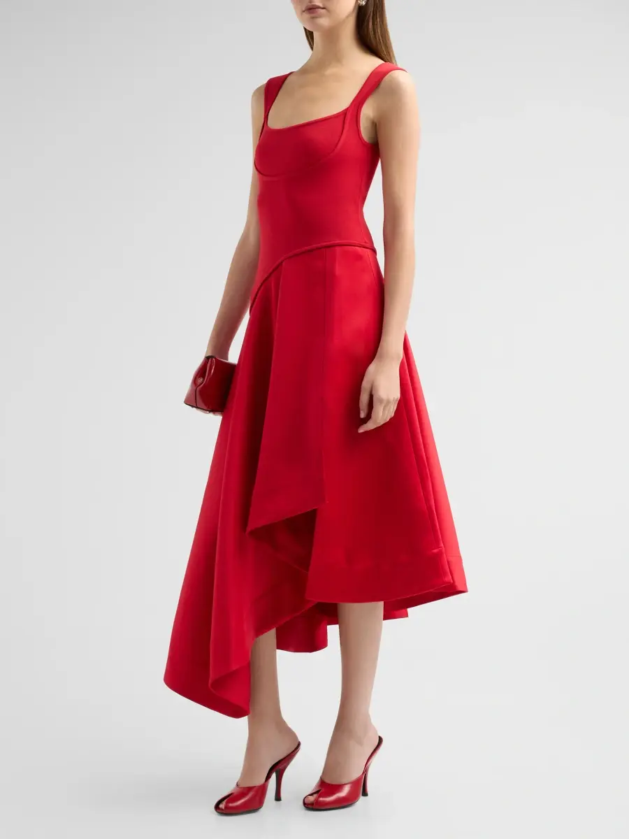 Amur Women's Scarlet Asymmetric Midi Dress | Thumbnail 4 Amur Women's Scarlet Asymmetric Midi Dress | Thumbnail 4