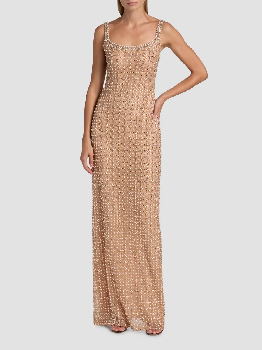 PAMELLA ROLAND Women's Imitation Pearl & Bead-Embroidered Tulle Gown | Thumbnail 3 PAMELLA ROLAND Women's Imitation Pearl & Bead-Embroidered Tulle Gown | Thumbnail 3