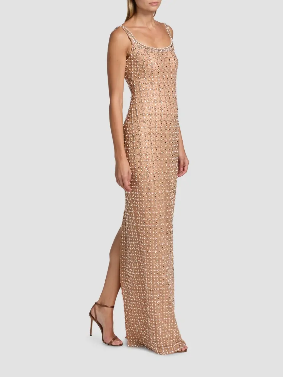 PAMELLA ROLAND Women's Imitation Pearl & Bead-Embroidered Tulle Gown | Thumbnail 4 PAMELLA ROLAND Women's Imitation Pearl & Bead-Embroidered Tulle Gown | Thumbnail 4