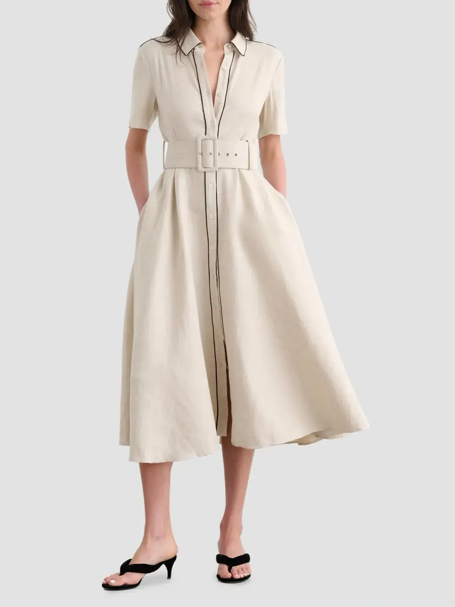 Toccin Women's Jean Linen-Blend Midi Shirtdress | Thumbnail 2 Toccin Women's Jean Linen-Blend Midi Shirtdress | Thumbnail 2