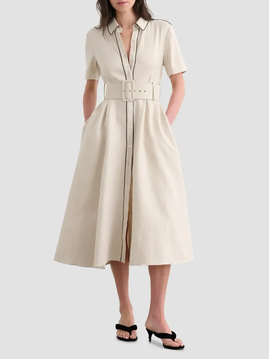 Toccin Women's Jean Linen-Blend Midi Shirtdress | Thumbnail 3 Toccin Women's Jean Linen-Blend Midi Shirtdress | Thumbnail 3
