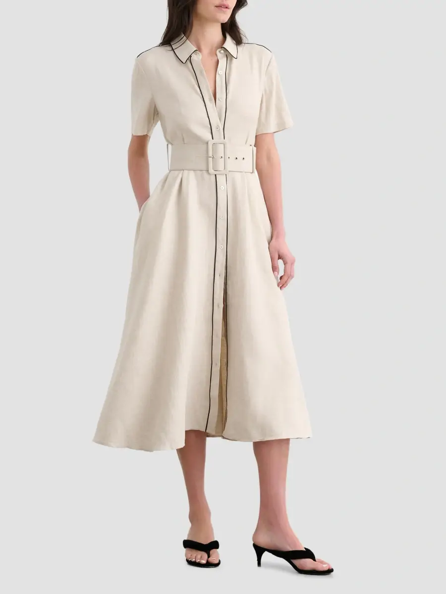 Toccin Women's Jean Linen-Blend Midi Shirtdress | Thumbnail 4 Toccin Women's Jean Linen-Blend Midi Shirtdress | Thumbnail 4