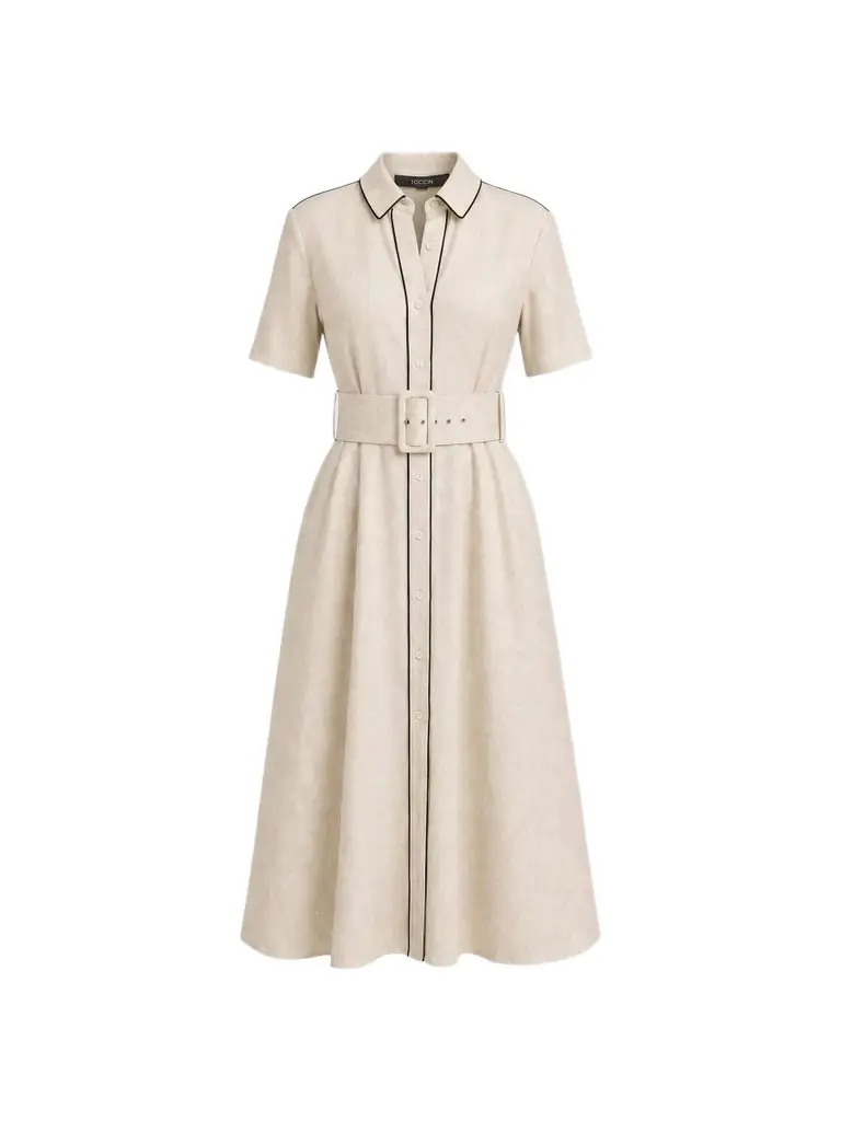 Toccin Women's Jean Linen-Blend Midi Shirtdress