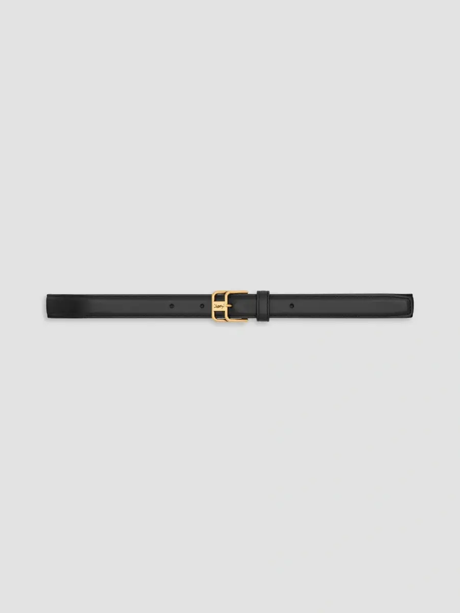 Saint Laurent Women's Cassandre Double-Buckle Thin Belt in Smooth Leather - Mountain Rock | Thumbnail 3