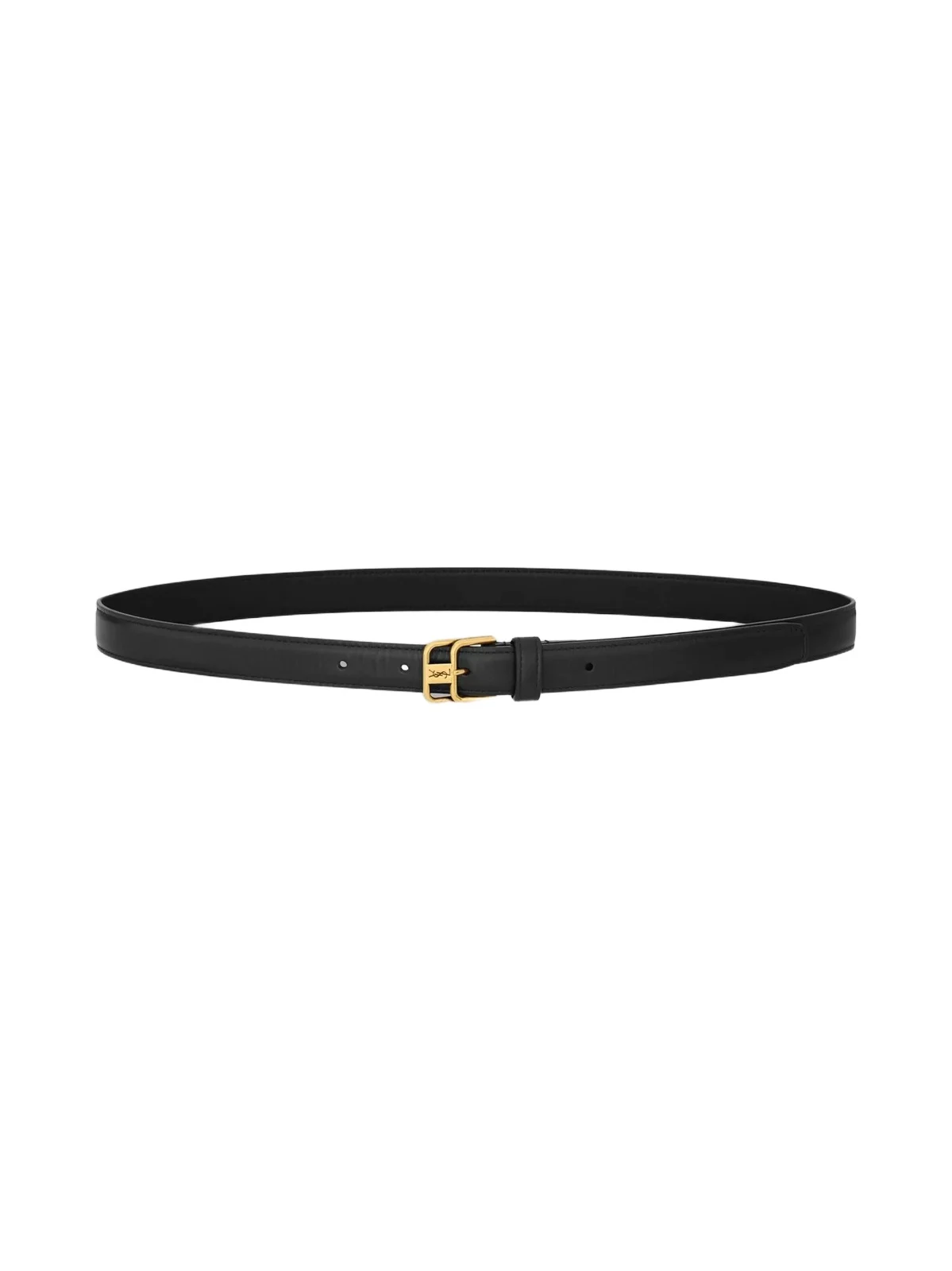 Saint Laurent Women's Cassandre Double-Buckle Thin Belt in Smooth Leather - Mountain Rock