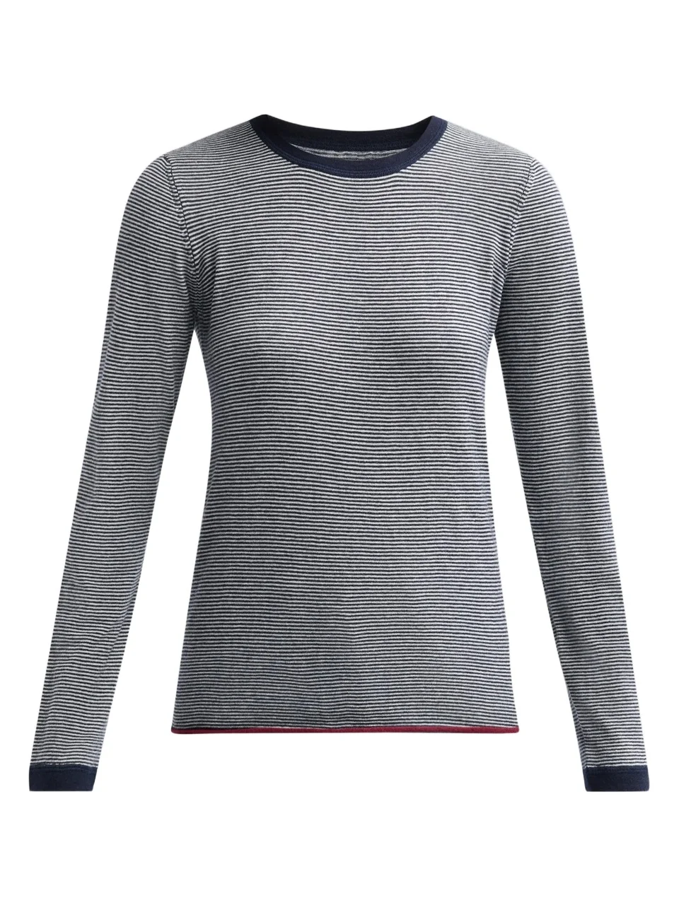 Women's Stripe Cashmere Long-Sleeve Crewneck T-Shirt Women's Stripe Cashmere Long-Sleeve Crewneck T-Shirt