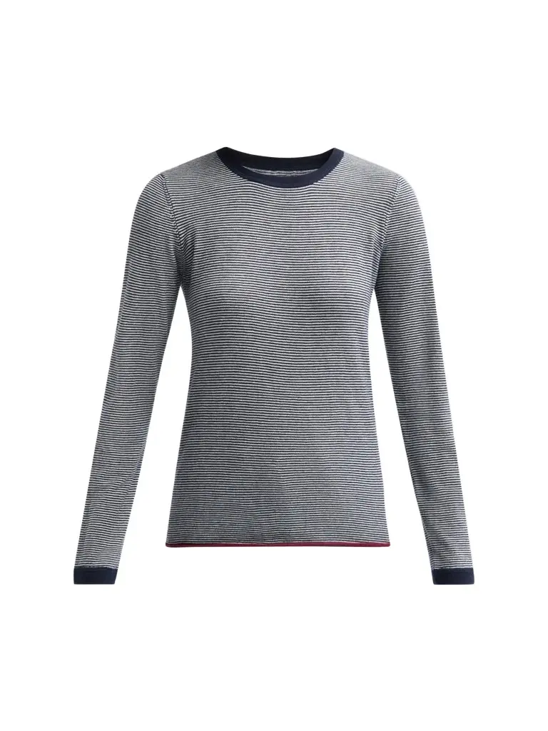 MAJESTIC FILATURES Women's Stripe Cashmere Long-Sleeve Crewneck T-Shirt