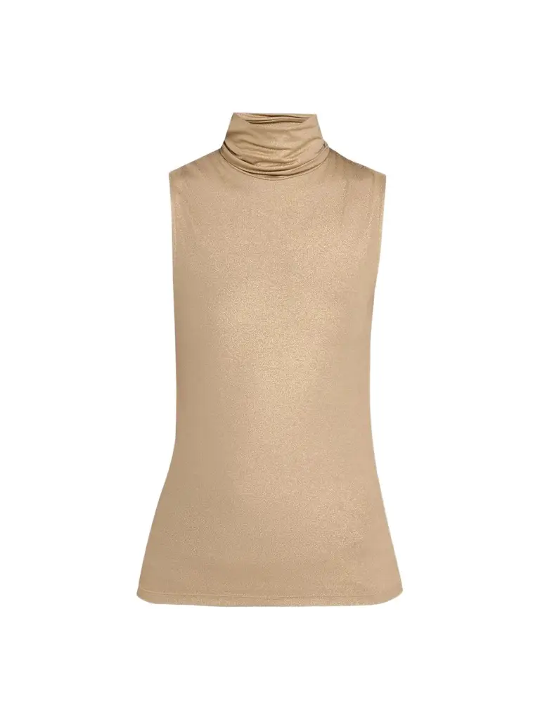 MAJESTIC FILATURES Women's Soft Touch Metallic Sleeveless Turtleneck Top