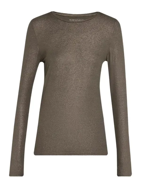 Women's Soft Touch Metallic Long-Sleeve Crewneck T-Shirt