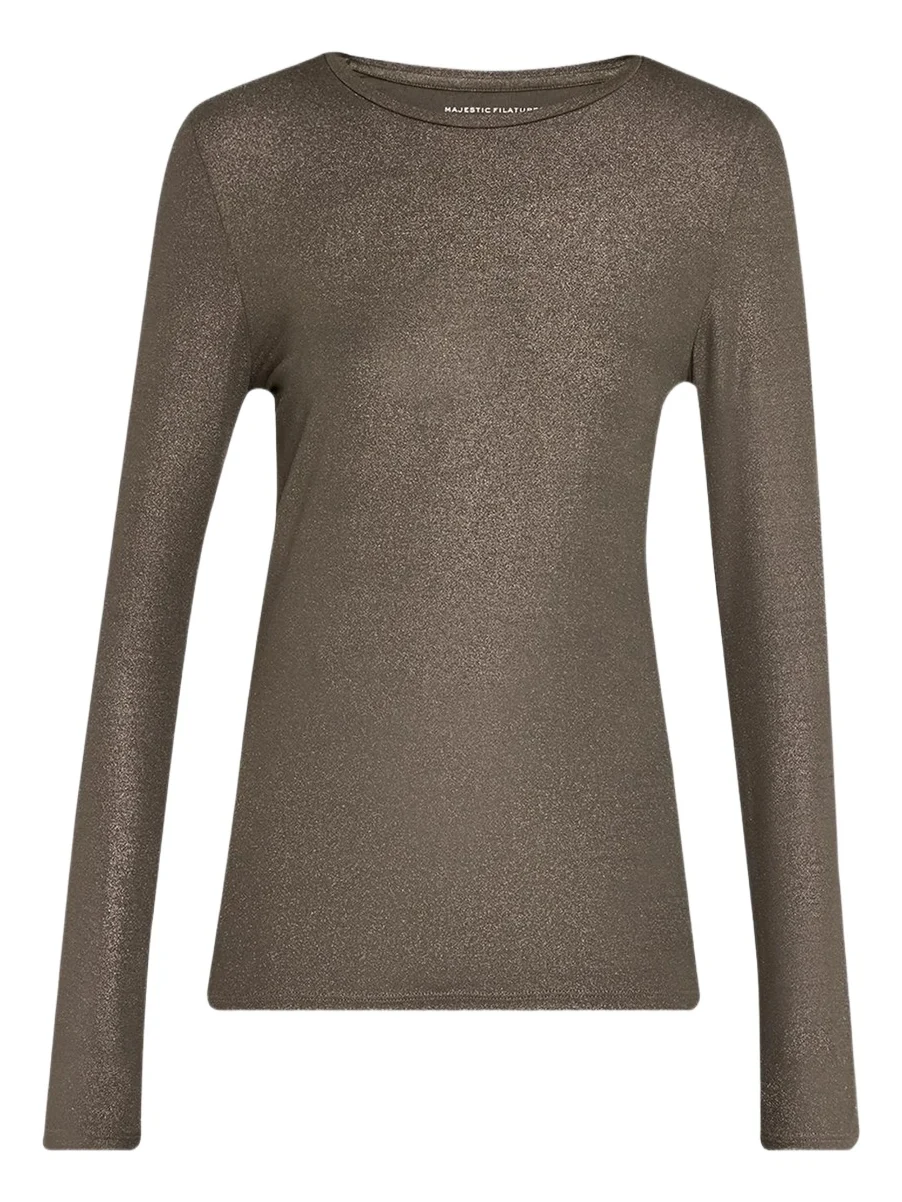 MAJESTIC FILATURES Women's Soft Touch Metallic Long-Sleeve Crewneck T-Shirt