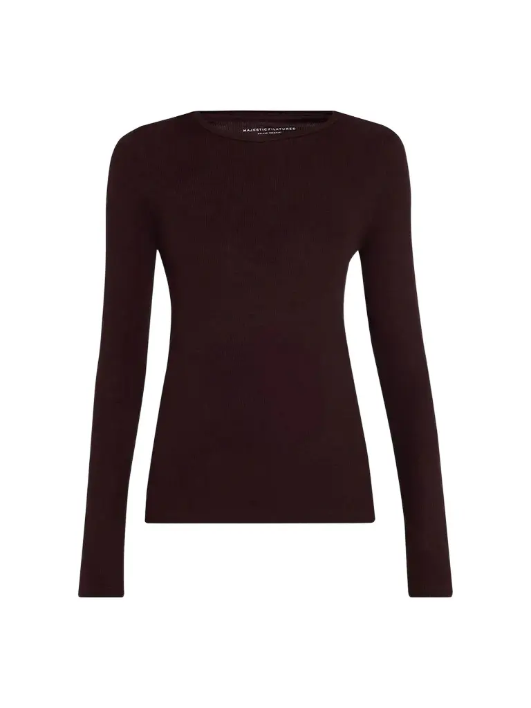 MAJESTIC FILATURES Women's Soft Touch Rib-Knit Long-Sleeve Crewneck T-Shirt