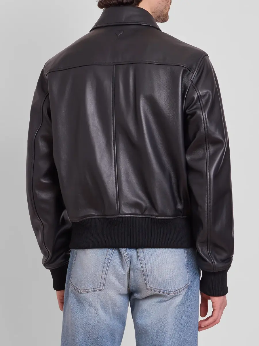 AMI PARIS Men's Zip-Front Leather Jacket | Thumbnail 3