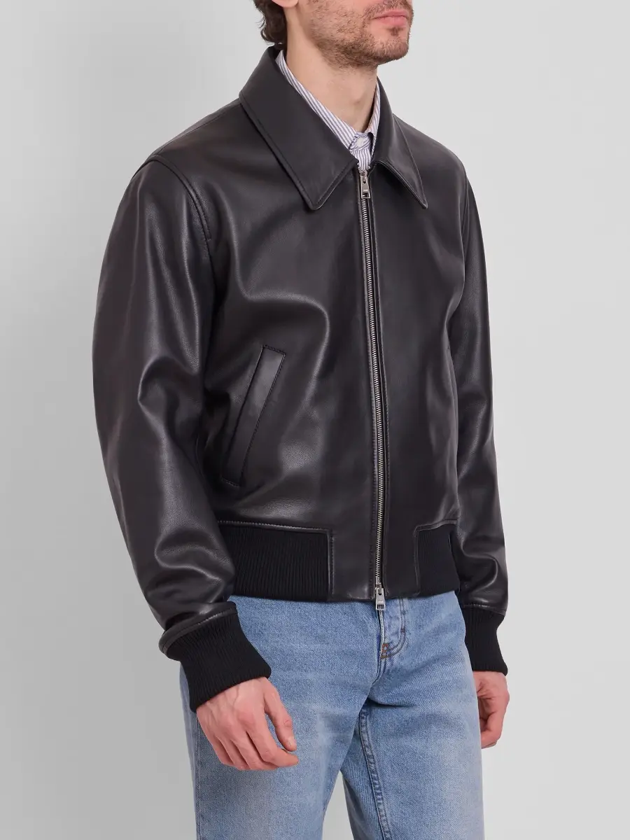 AMI PARIS Men's Zip-Front Leather Jacket | Thumbnail 4