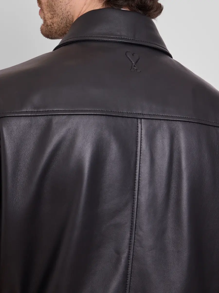 AMI PARIS Men's Zip-Front Leather Jacket | Thumbnail 5