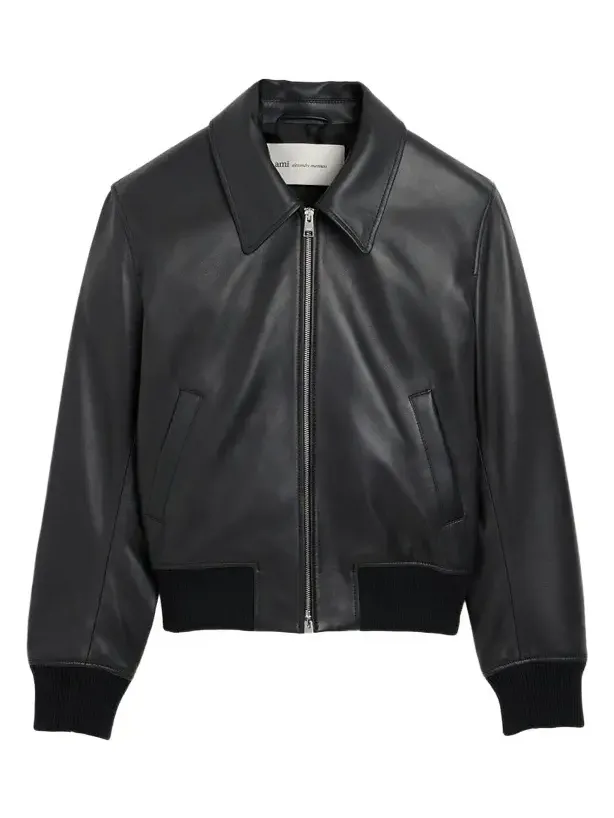 AMI PARIS Men's Zip-Front Leather Jacket