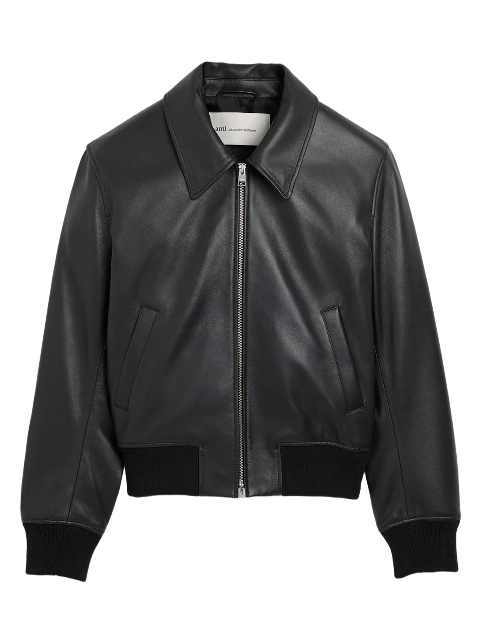 AMI PARIS Men's Zip-Front Leather Jacket