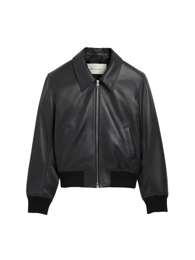 AMI PARIS Men's Zip-Front Leather Jacket