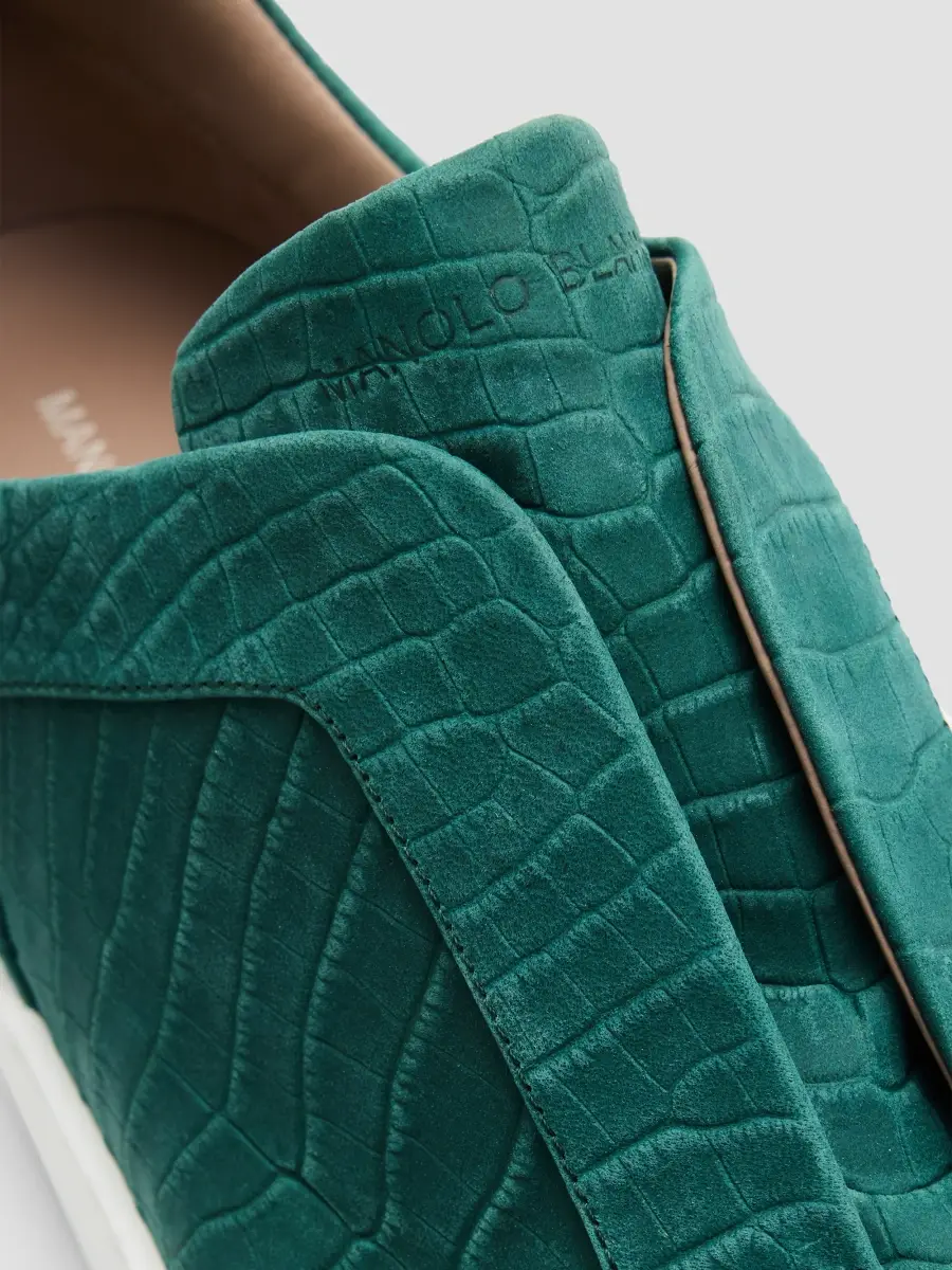 Manolo Blahnik Men's Agilo Croc-Embossed Suede Low-Top Sneakers | Thumbnail 5 Manolo Blahnik Men's Agilo Croc-Embossed Suede Low-Top Sneakers | Thumbnail 5