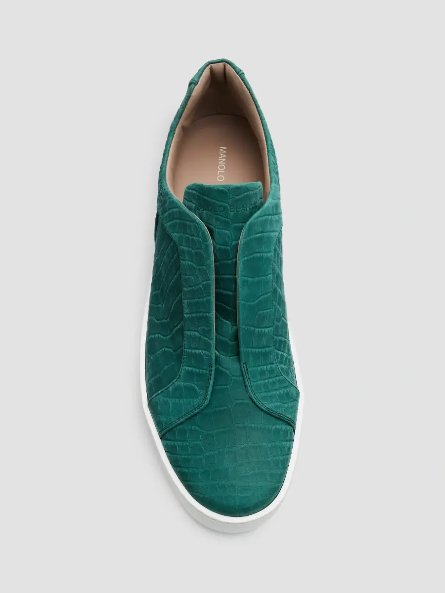 Manolo Blahnik Men's Agilo Croc-Embossed Suede Low-Top Sneakers | Thumbnail 6 Manolo Blahnik Men's Agilo Croc-Embossed Suede Low-Top Sneakers | Thumbnail 6