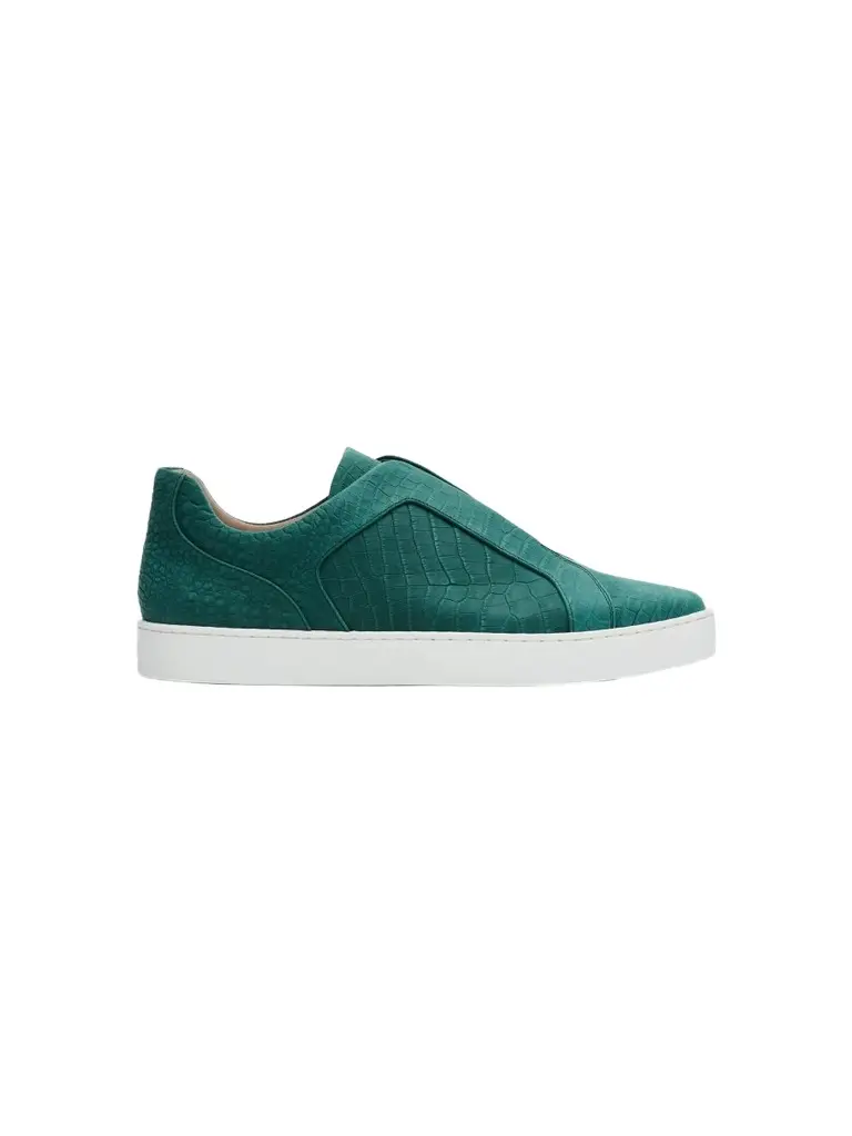 Manolo Blahnik Men's Agilo Croc-Embossed Suede Low-Top Sneakers