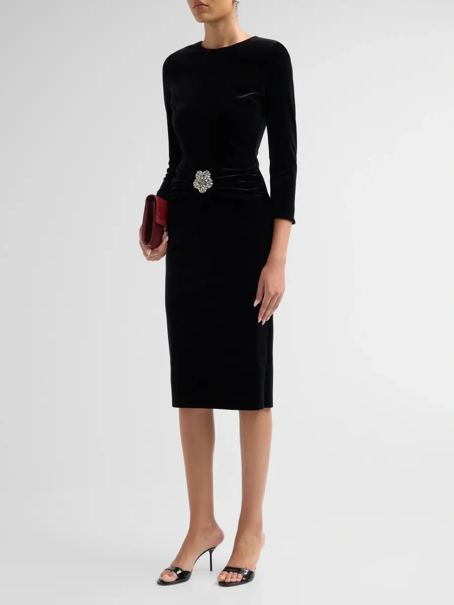 Chiara Boni La Petite Robe Women's Yaras Velvet Embellished Midi Dress | Thumbnail 4 Chiara Boni La Petite Robe Women's Yaras Velvet Embellished Midi Dress | Thumbnail 4