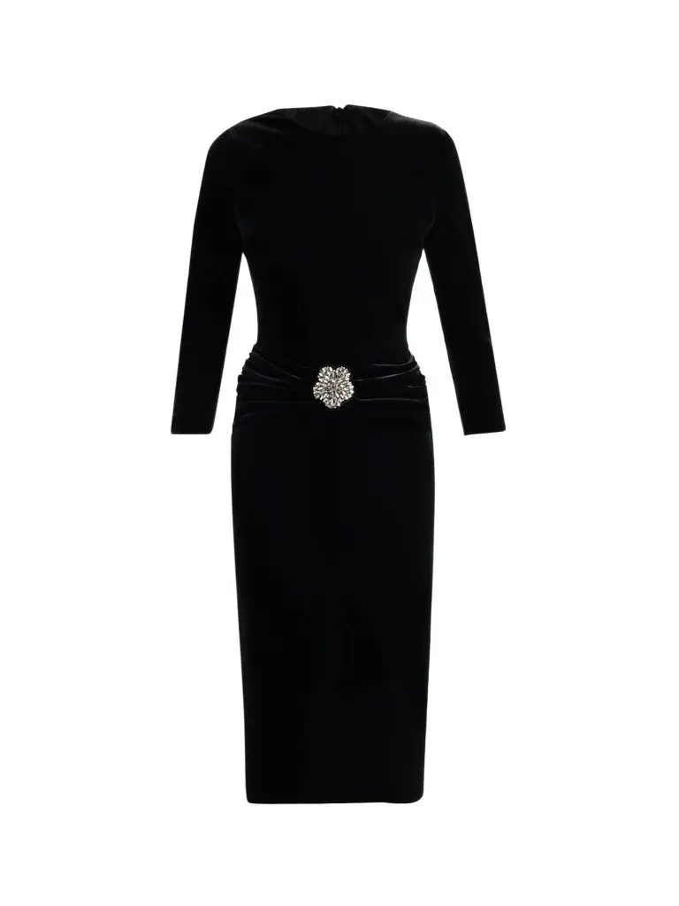 Women's Yaras Velvet Embellished Midi Dress Women's Yaras Velvet Embellished Midi Dress