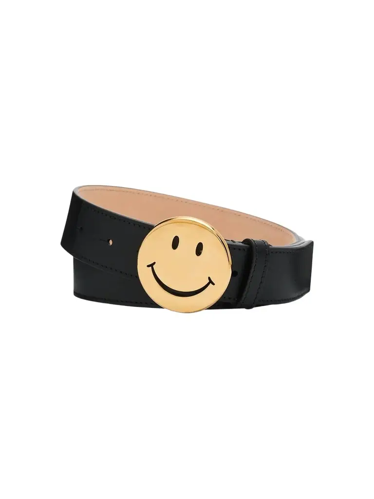 MOSCHINO Men's Smiley Buckle Leather Belt