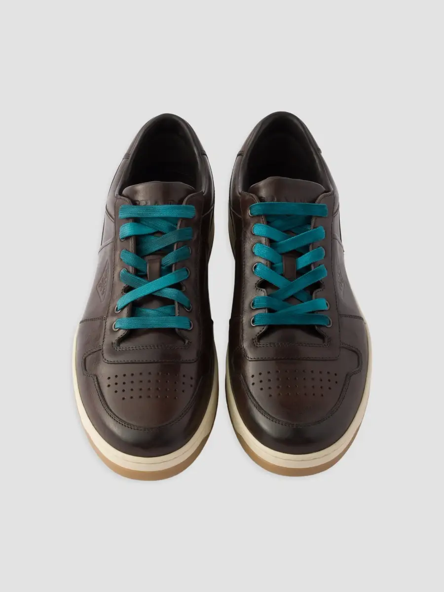 Prada Men's Downtown Aged Leather Sneakers | Thumbnail 2 Prada Men's Downtown Aged Leather Sneakers | Thumbnail 2