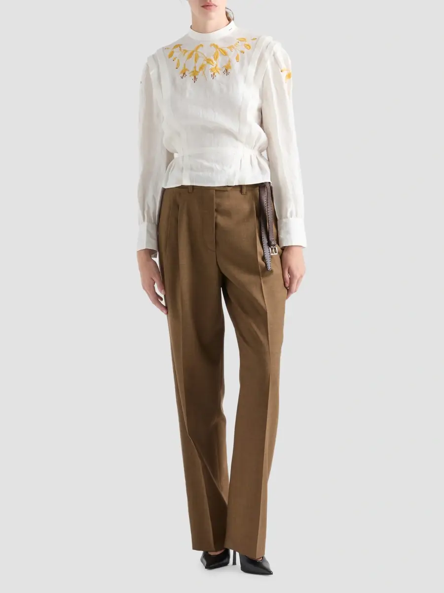 Prada Women's Embroidered Slubbed Fabric Top | Thumbnail 2 Prada Women's Embroidered Slubbed Fabric Top | Thumbnail 2