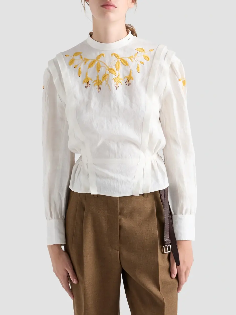 Prada Women's Embroidered Slubbed Fabric Top | Thumbnail 3 Prada Women's Embroidered Slubbed Fabric Top | Thumbnail 3