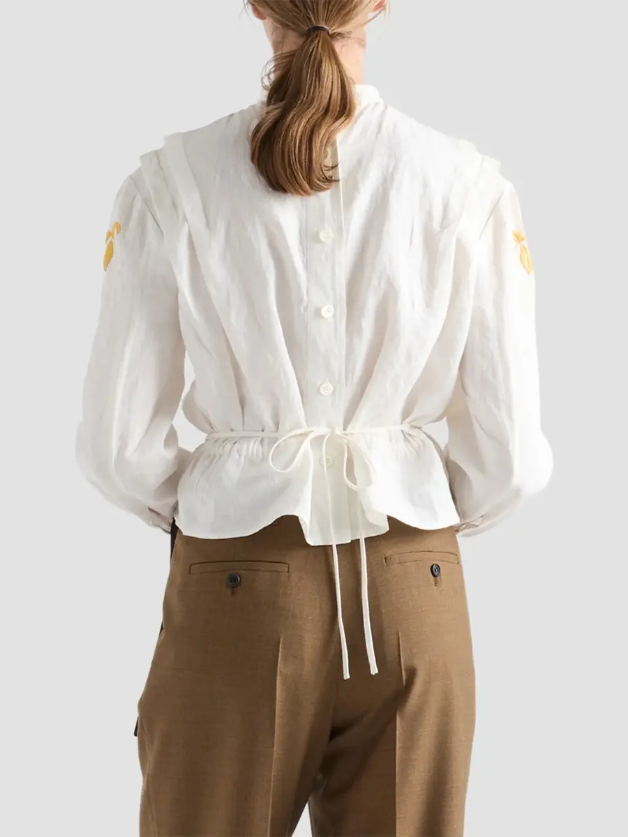 Prada Women's Embroidered Slubbed Fabric Top | Thumbnail 4 Prada Women's Embroidered Slubbed Fabric Top | Thumbnail 4
